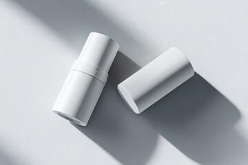 Two blank white cosmetic containers