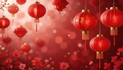  A collection of traditionally styled red Chinese lanterns with delicate golden tassels, perfect for overlays.
