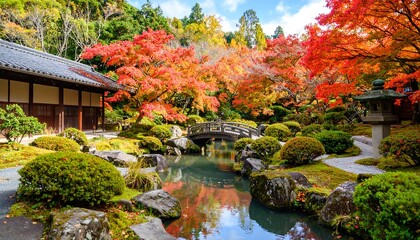 Obraz premium Autumn garden with vibrant foliage