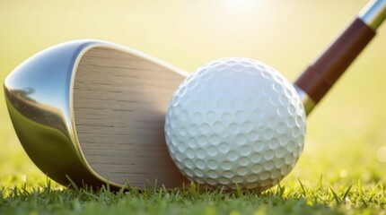 Golf club and ball on green grass golf ball sports