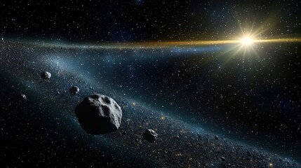 Obraz premium A cosmic view of asteroids orbiting a distant star