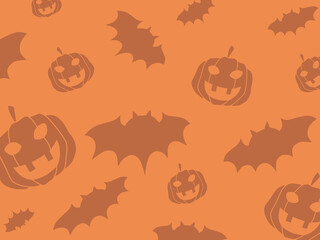 ハロウィンイラスト オレンジ背景素材（コウモリ・カボチャ）