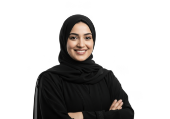 Portrait of a smiling muslim woman isolated on transparent background