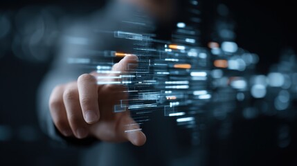 Touching digital interface with interactive elements in dark setting