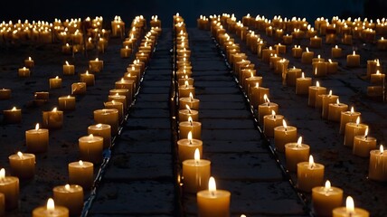 Memorial timeline of global terror incidents lit by symbolic candles