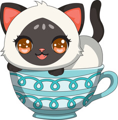 Kitten Mug Cafe Cat Mascot Cute Animal Vector Feline In Coffee Cup