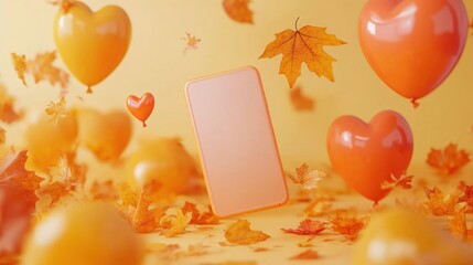 Abstract 3D model of a smartphone and shopping online,autumn sale,black friday,autumn season,gifts discounts and digital payment solutions.