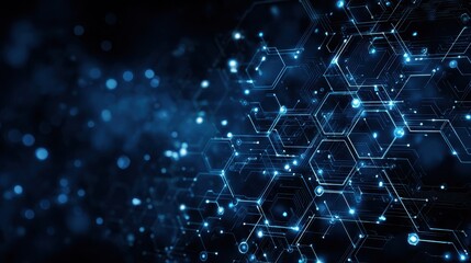 Abstract representation of digital circuits and technology on a dark background with blue lights