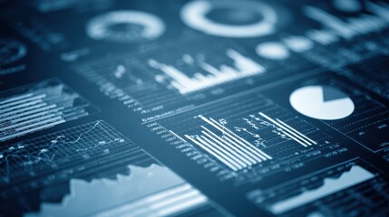 Visual representation of data analytics with diverse charts in blue tones