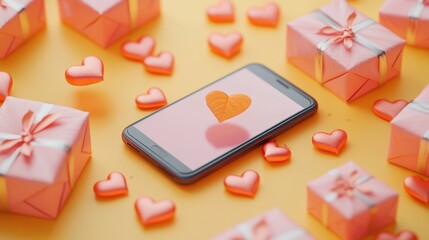 Abstract 3D model of a smartphone and shopping online,autumn sale,black friday,autumn season,gifts discounts and digital payment solutions.