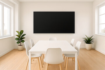 Minimalist Meeting Room with Empty Screen Mockup