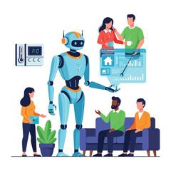 AI Assistant: The Future of Home Interaction: A futuristic AI assistant seamlessly manages smart home functions, interacting with diverse users and offering intelligent automation.