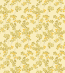 Japanese Round Leaf Branch Vector Seamless Pattern