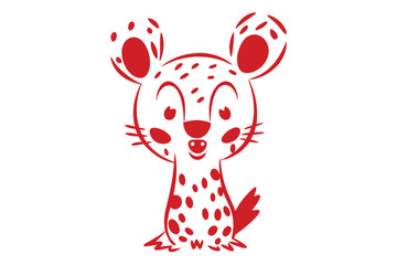 Spotted Red Cartoon Mouse Standing, Cute and Whimsical, on White Background