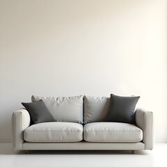 A modern gray sofa with a chaise lounge is styled with contrasting black and white pillows, set against a clean, white background.