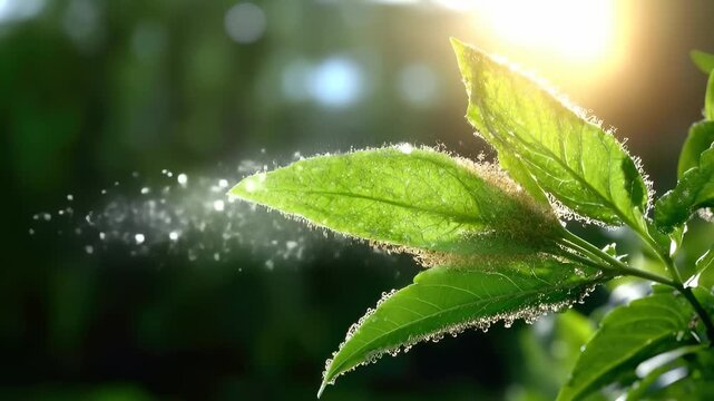 Leaf photosynthesis process: oxygen creation, carbon uptake, sunlight power, chlorophyll job, natural transformation, energy flux, chemical stage, plant motion, eco dynamic organic shift, vital rhythm