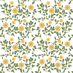 Little yellow blossom and green leaves for background ,seamless pattern.