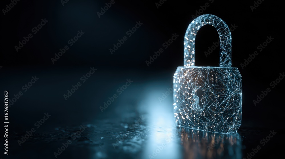 Aufkleber digital padlock glowing with interconnected lines in a dark environment