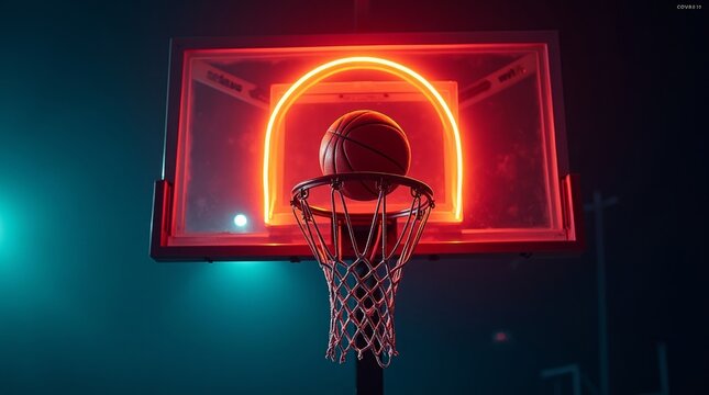 Basketball hoop with neon glow orange