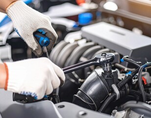Fototapeta premium Mechanic Repairing Car Engine Automotive Maintenance and Inspection