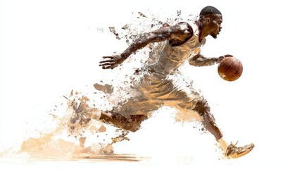 Fototapeta premium Dynamic basketball player sprinting with a ball on an abstract background