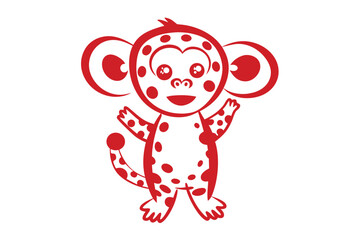 Joyful Red Monkey Character on White Backdrop, Style Design