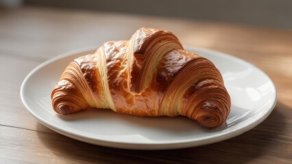 Golden croissant on white plate (2)
