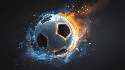 Soccer ball in dynamic motion with energy effects and vibrant colors