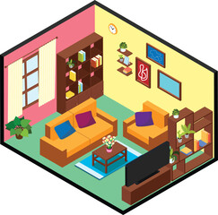 Isometric Living Room Interior Design Drawing Room With Furniture Vector