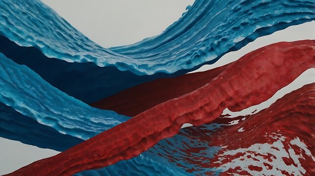 Modern abstract waves reflecting North Korean flag in minimalist style