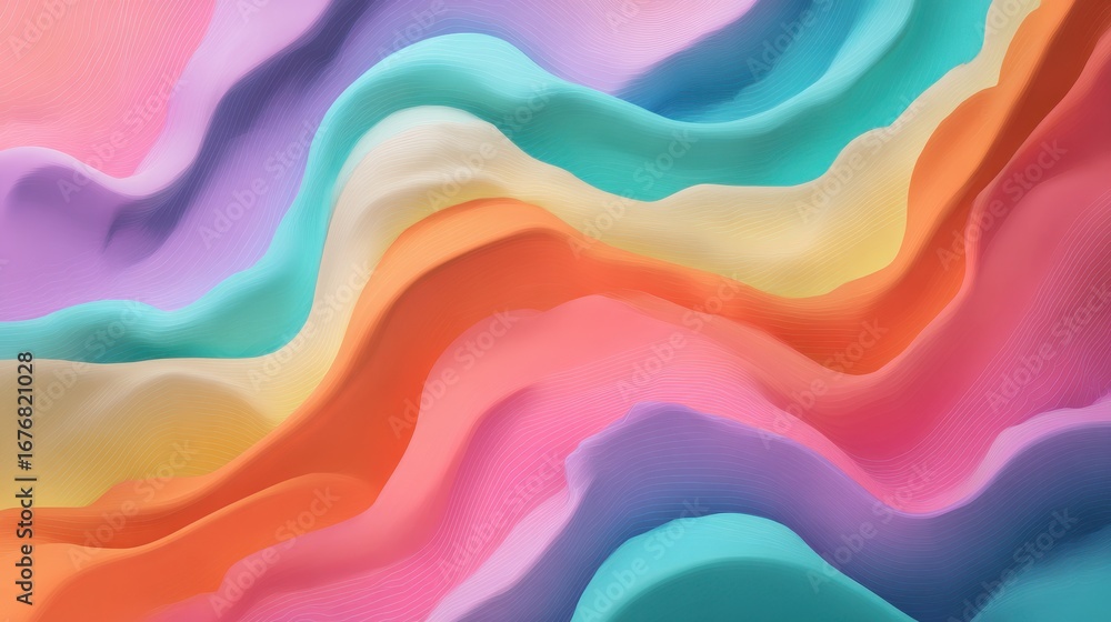Poster colorful abstract waves undulate in a vibrant display of pastel tones and smooth textures