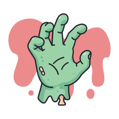 Creepy Green Zombie Hand Cartoon Vector Illustration.