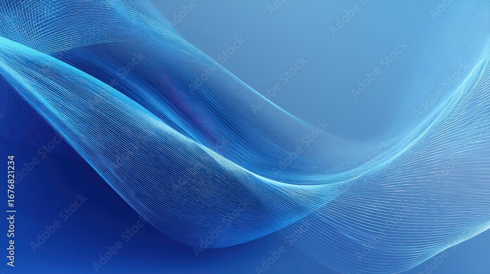 Poster flowing blue abstract waves create a serene digital landscape in soft gradient tones