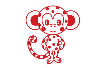 Joyful Red Monkey with Cute Polka Dots on White Background