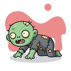 Cute crawling baby zombie character cartoon illustration.