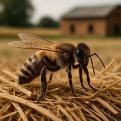 4K honeybee on landscape hybale