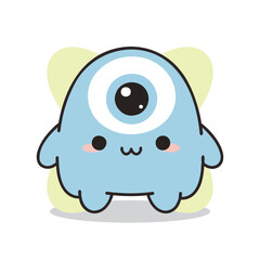 Cute One Eyed Blue Monster Cartoon Character.
