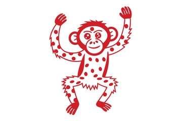 Playful Red Monkey with Polka Dots, Cartoon Style on White Background