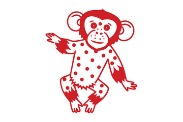 Fun Red Monkey with Dots Cartoon Character on White Background Design