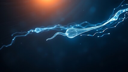 Quantum sperm cells navigating warped spacetime, their trails defying gravitational laws.