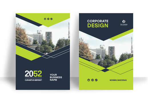 Business Report Cover Template &ndash; Green and Black Geometric Layout (A4)	
