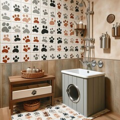 Spa Builtin dog shower with pawprint