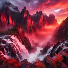 Sunset FireHued Craggy Cliffs and Sheer