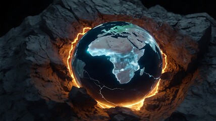 Cracked Earth revealing a glowing radioactive digital core