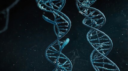 Abstract imagery of genetic material disintegrating from radiation