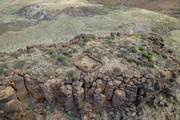 Drone View of an Ancient Native American Ruin on a Desert Plateau