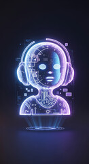 Obraz premium Futuristic digital head with headphones, glowing circuits and data streams