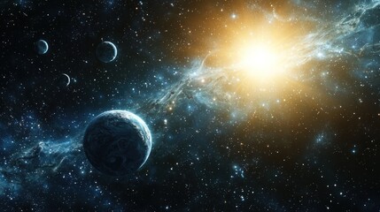 Obraz premium A cosmic landscape of a planetary system in deep space