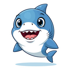 Fototapeta premium Cute cartoon baby shark character smiling with open mouth and big eyes cheerful ocean animal vector
