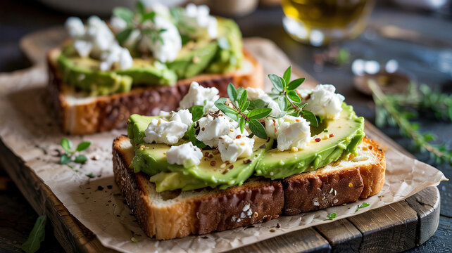 Crumbled goat cheese pairs perfectly with the mashedavocado on the toast
